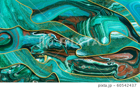 Green and gold agate ripple pattern. Marble background with wave layers. Green and gold agate ripple pattern. Marble background with wave layers. 60542437