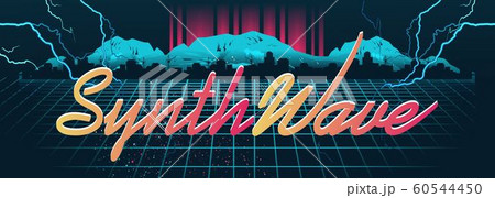 Synthwave cyber landscape with laser grid Synthwave cyber landscape with laser grid 60544450