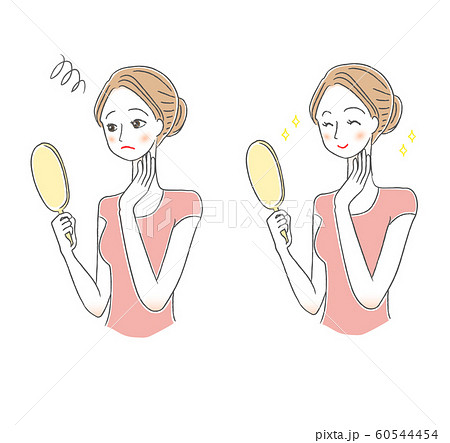 女性の美容イラスト 悩み 解決 セットのイラスト素材