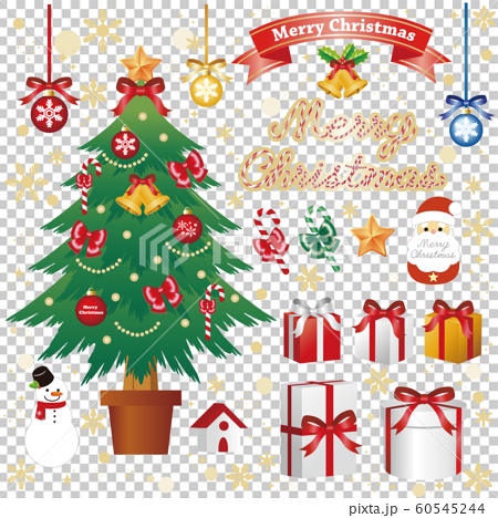 クリスマス クリスマスツリー プレゼント オーナメント セットのイラスト素材