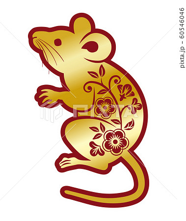 春節 金色の花柄ネズミ クリップアートのイラスト素材