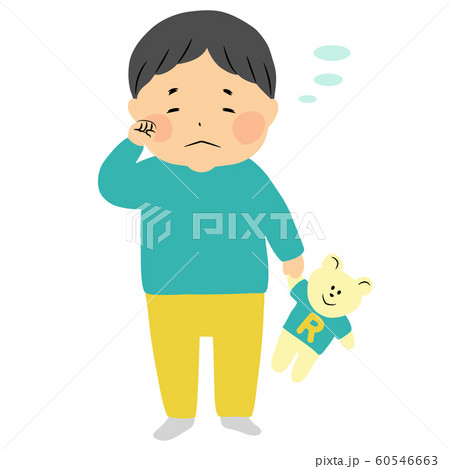 お気に入りのぬいぐるみを持って眠りたい子供のイラスト素材