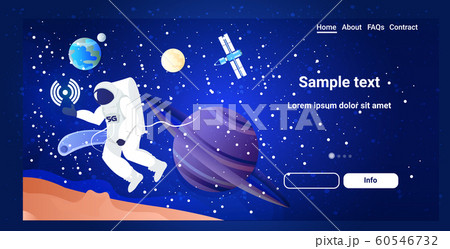 astronaut exploring space cosmonaut in spacesuit over planets of solar system 5g wireless internet connection astronomy cosmos concept full length horizontal copy space 60546732