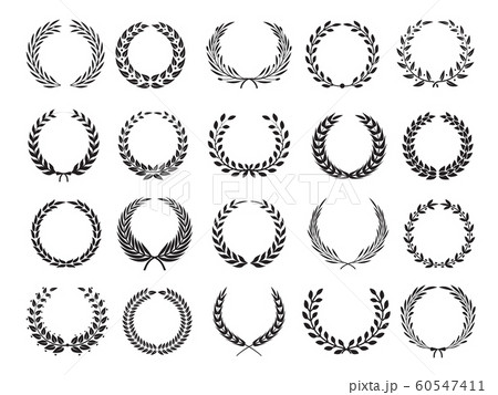 Greek branch. Circle victory award wreath with leaves vector elleents for emblems labels Greek branch. Circle victory award wreath with leaves vector elleents for emblems labels 60547411