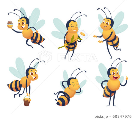 Cartoon bee. Happy flying insect mascot bee nature honey delivers vector characters isolated 60547976