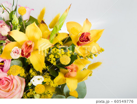 Summer blossoming delicate roses on blooming flowers festive background, pastel and soft bouquet floral card. Beautiful flowers background for wedding scene 60549776