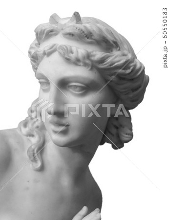 White marble sculpture head of young woman. Statue of sensual renaissance art era naked woman in circlet antique style isolated on white background White marble sculpture head of young woman. Statue of sensual renaissance art era naked woman in circlet antique style isolated on white background 60550183
