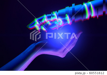 Woman and robot's hands as symbol of partnership between people and technology. Woman and robot's hands as symbol of partnership between people and technology. 60551612
