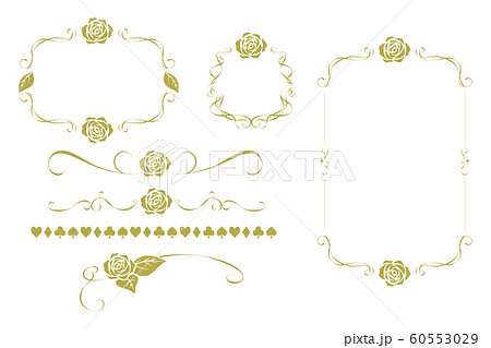薔薇のヴィンテージ風フレーム ライン 背景透過のイラスト素材