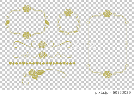 薔薇のヴィンテージ風フレーム ライン 背景透過のイラスト素材