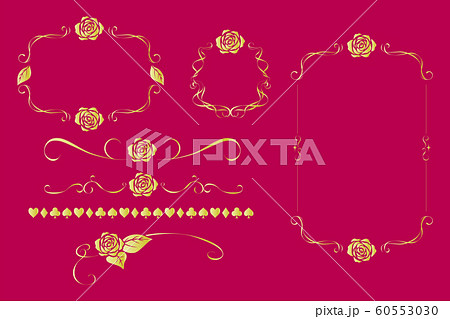 薔薇のヴィンテージ風フレーム、ライン　金色 60553030