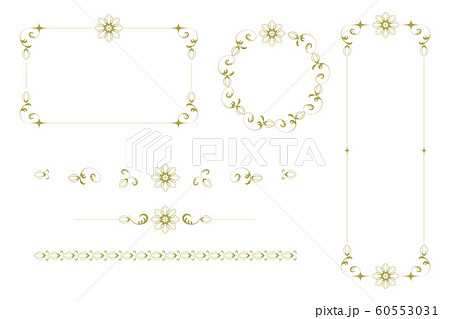 花と蕾のヴィンテージ風フレーム ライン 背景透過のイラスト素材