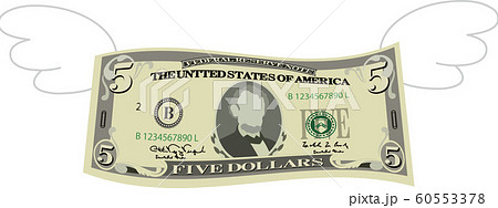 お金 米国ドル 5ドル 紙幣 アメリカ 浪費 債務 経済 イラストのイラスト素材