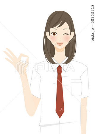 夏服 案内をする女子 学生 高校生 中学生 私立のイラスト素材