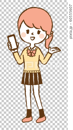 スマホ スマートフォン 女子 高校生 中学生 学生 イラストのイラスト素材