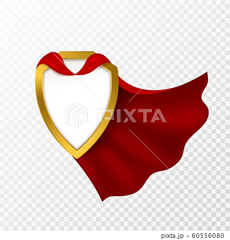 Red cape badge. Hero cloak, mantle carnival super clothes with blank shield. Success and leadership symbol, power vector concept 60556080