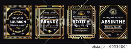 Art deco alcohol label. Vintage bourbon scotch, retro brandy and absinthe labels vector illustration 60556804