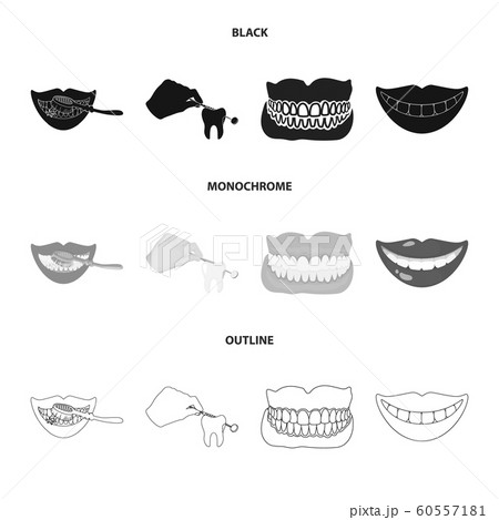 Vector illustration of tooth and happy symbol. Set of tooth and whitening stock symbol for web. 60557181