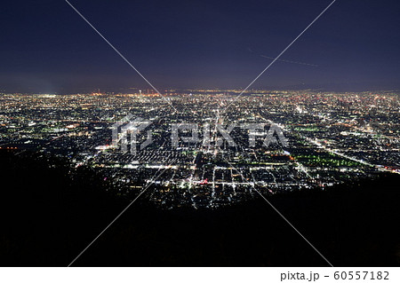 生駒山ぼくらの広場 から見た大阪夜景の写真素材