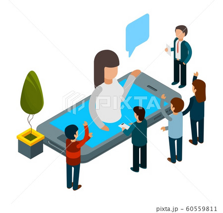 Chatbot concept. Isometric artificial intelligence. Vector people chatting with chat bot app 60559811
