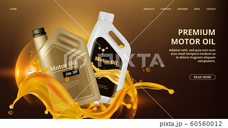 Engine oil landing page. Vector motor oil web page. Realistic plastic canistre, car repair banner Engine oil landing page. Vector motor oil web page. Realistic plastic canistre, car repair banner 60560012