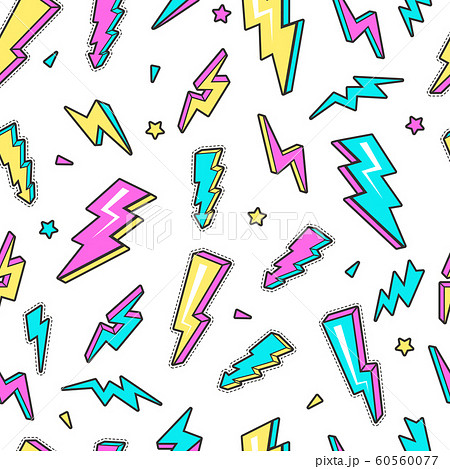 Thunderbolt pattern. Sky lightning warning voltage symbols electricity flash vector seamless background 60560077