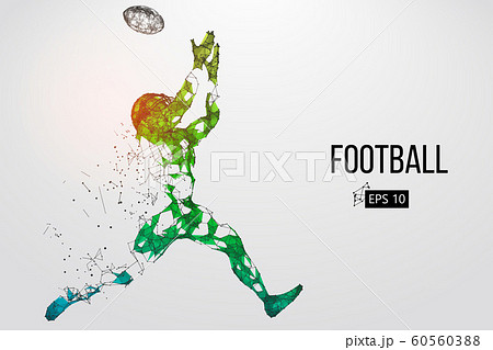 Silhouette of a football player. Dots, lines, triangles, text, color effects and background on a separate layers, color can be changed in one click. Vector illustration Silhouette of a football player. Dots, lines, triangles, text, color effects and background on a separate layers, color can be changed in one click. Vector illustration 60560388