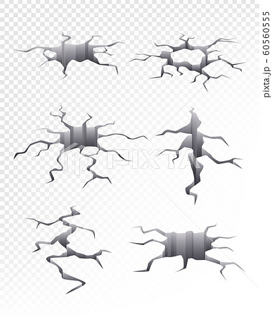 Cracked ground. Damaged catastrophe dry earth 3d crack hole vector collection realistic 60560555