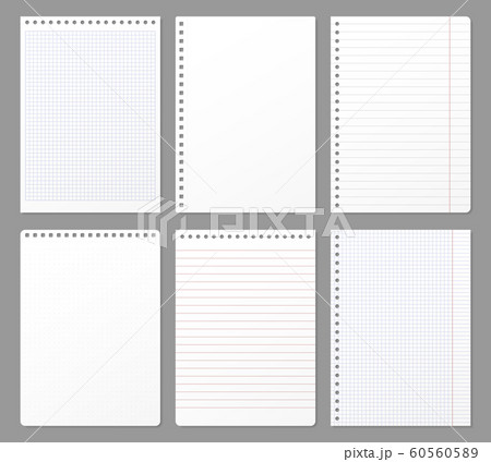 Notebook sheet. Sheets torn from notebook, paper note lined page and copybook notepad padded paper vector illustration set 60560589