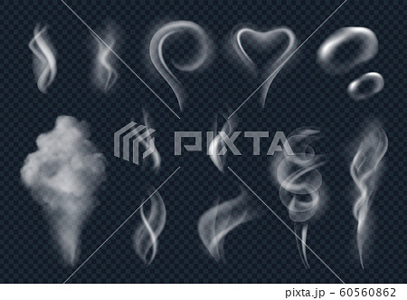 Steam realistic. Tobacco smoke steaming cloud from hot food vector isolated 60560862