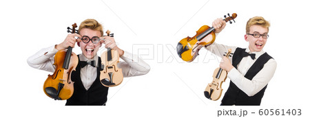 Funny violin player isolated on white 60561403