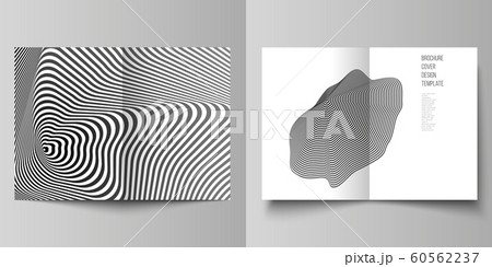 Vector layout of two A4 format modern cover mockups design templates for bifold brochure, flyer, booklet, report. Abstract 3D geometrical background with optical illusion black design pattern. Vector layout of two A4 format modern cover mockups design templates for bifold brochure, flyer, booklet, report. Abstract 3D geometrical background with optical illusion black design pattern. 60562237