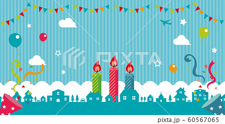 誕生日・ハッピーバースデー / カラフルでポップなバナーイラスト（ブルー）/ 文字なし 60567065