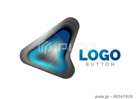 Arrow logo template. Or play or download button logotype template. Minimal geometrical design, 3d geometric bold symbol in relief style with color blend steps effect. Vector Illustration 60567928