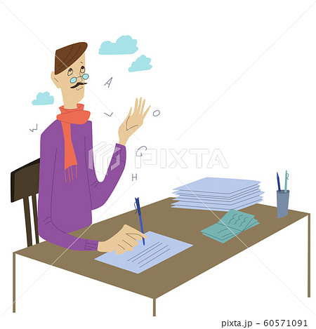 Writer writing or poet on paper sheet, 60571091