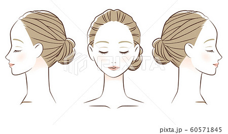 目を閉じた女性の顔 正面と横顔 線画のイラスト素材