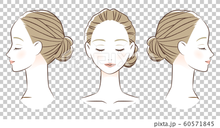 目を閉じた女性の顔 正面と横顔 線画のイラスト素材