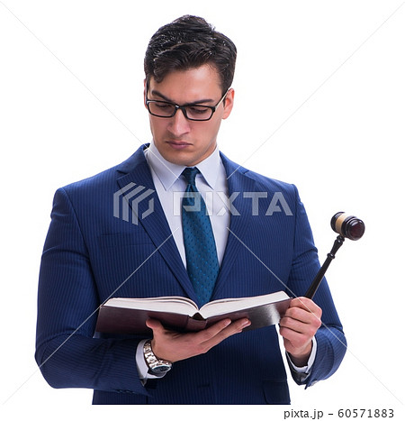 Lawyer law student with a gavel isolated on white background 60571883