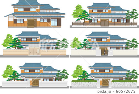 塀付日本家屋まとめ3のイラスト素材