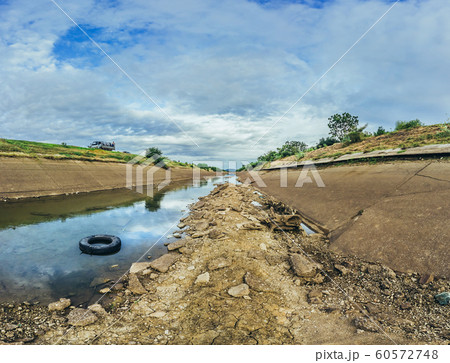 Irrigation canal in concrete wall Send water from the reservoir to the agricultural area  60572748