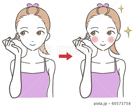 コスメ　メイクをする女性　ビフォーアフター 60573758