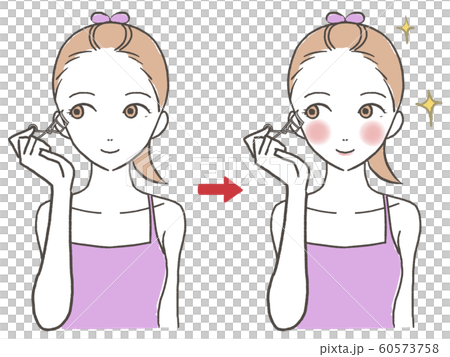 コスメ　メイクをする女性　ビフォーアフター 60573758
