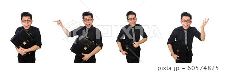 Young smiling employee with briefcase isolated on white Young smiling employee with briefcase isolated on white 60574825