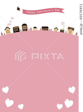 ピンク系のかわいい街並み バレンタインのイラスト素材