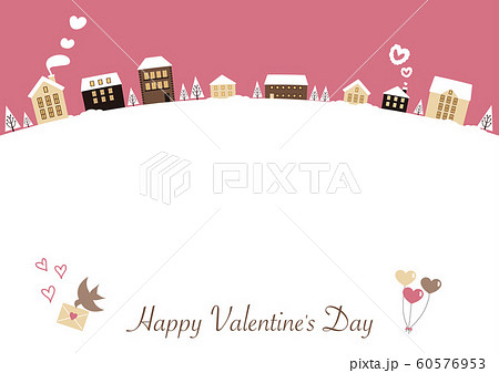 ピンク系のかわいい街並み バレンタインのイラスト素材