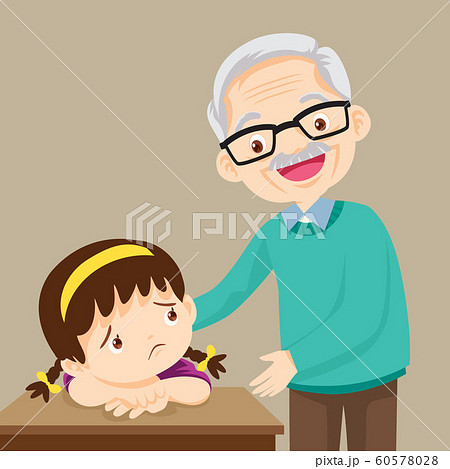 Grandfather comforting sad girl grieving Grandfather comforting sad girl grieving 60578028