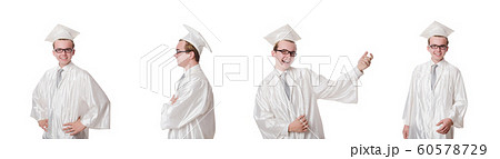 Young male student graduated from high school on white Young male student graduated from high school on white 60578729