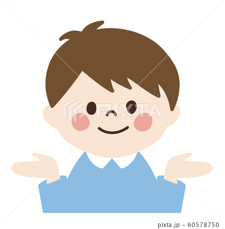 小さい男の子 笑顔 紹介ポーズ 左右 のイラスト素材