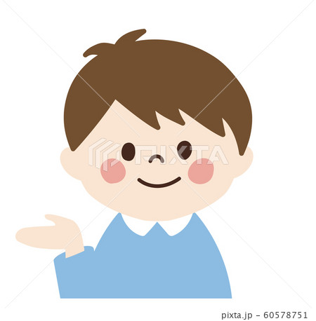 小さい男の子 笑顔 紹介ポーズ 左 のイラスト素材