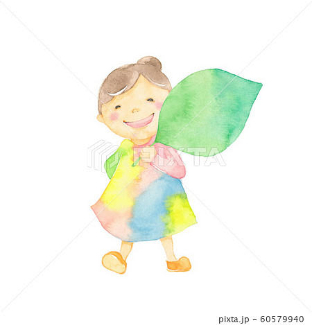 大きな葉っぱを持つ女の子 大きな葉っぱを持つ女の子 60579940